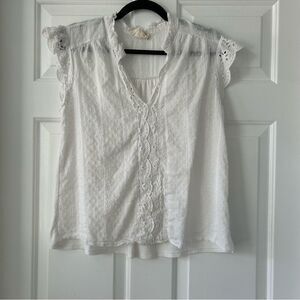 Flower and Feather White Eyelet Scalloped Top Size XL